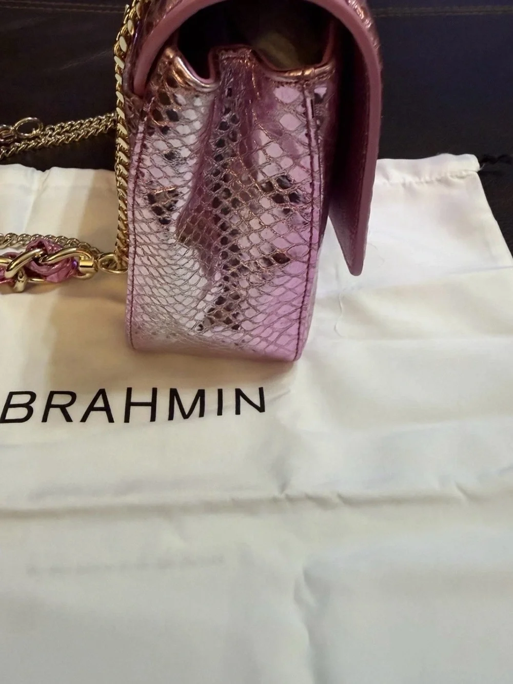 Brahmin Rosalie Rose Water Akoni Crossbody - metallic pink